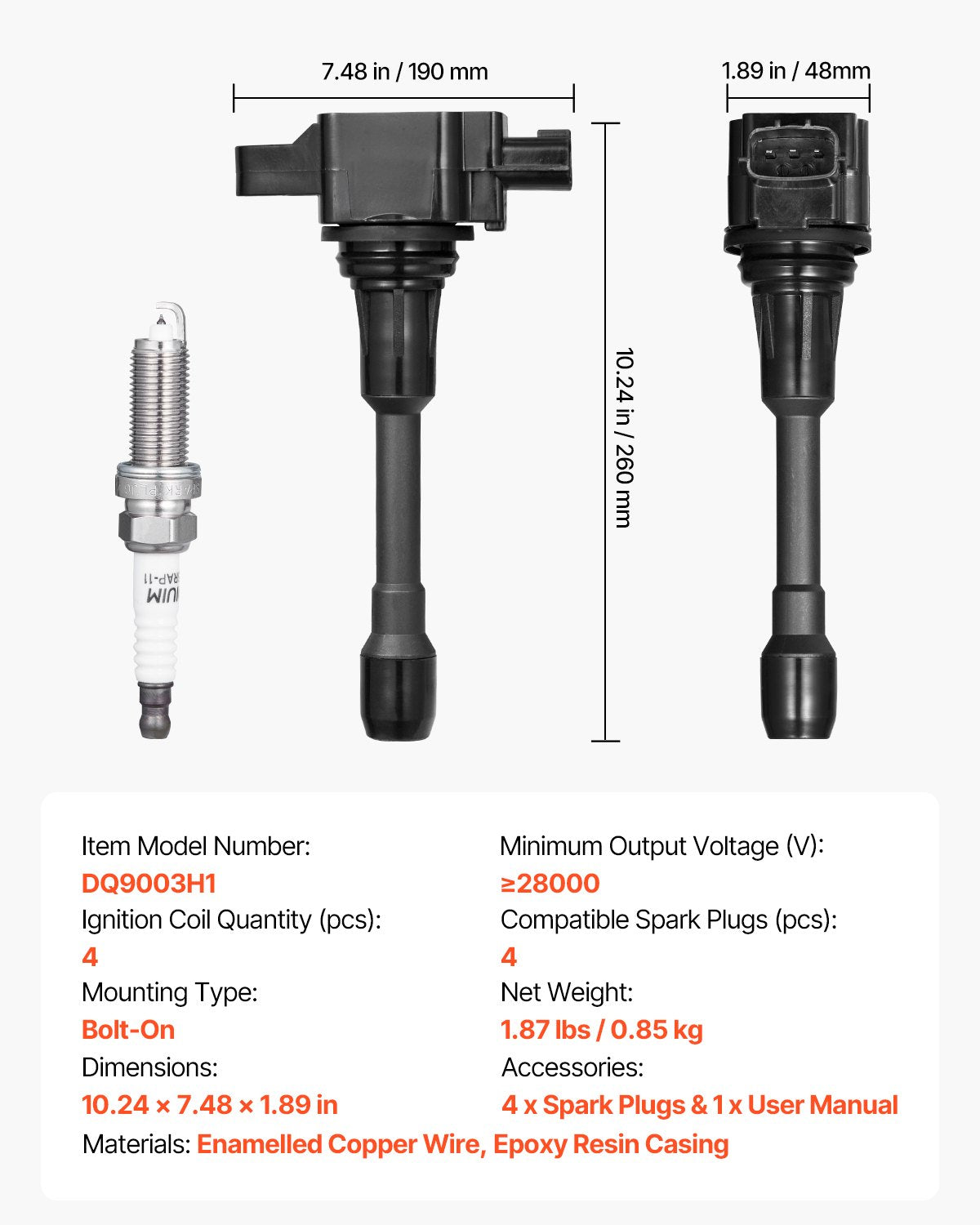 Ignition Coil Pack and Spark Plugs, Set of 4, Compatible with Nissan Altima Versa Sentra Cube Rogue NV200 2.5L 2.0L 1.8L 1.6L L4, Replacement for 22448ED000 22448JA00A 22448JA00C 22448-JA00A