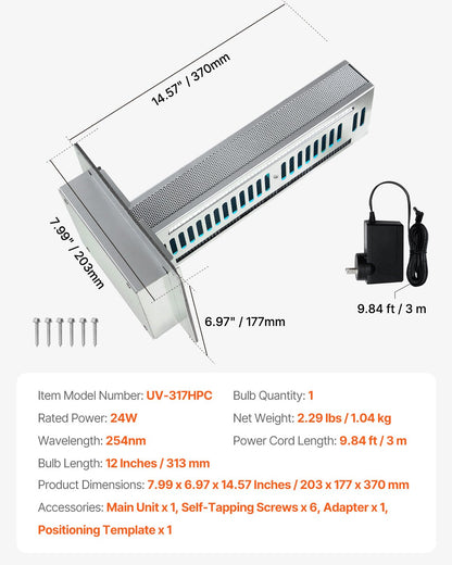 HVAC luftrenare Hela huset 24W 12 tum Ljus PCO Carbon Technology
