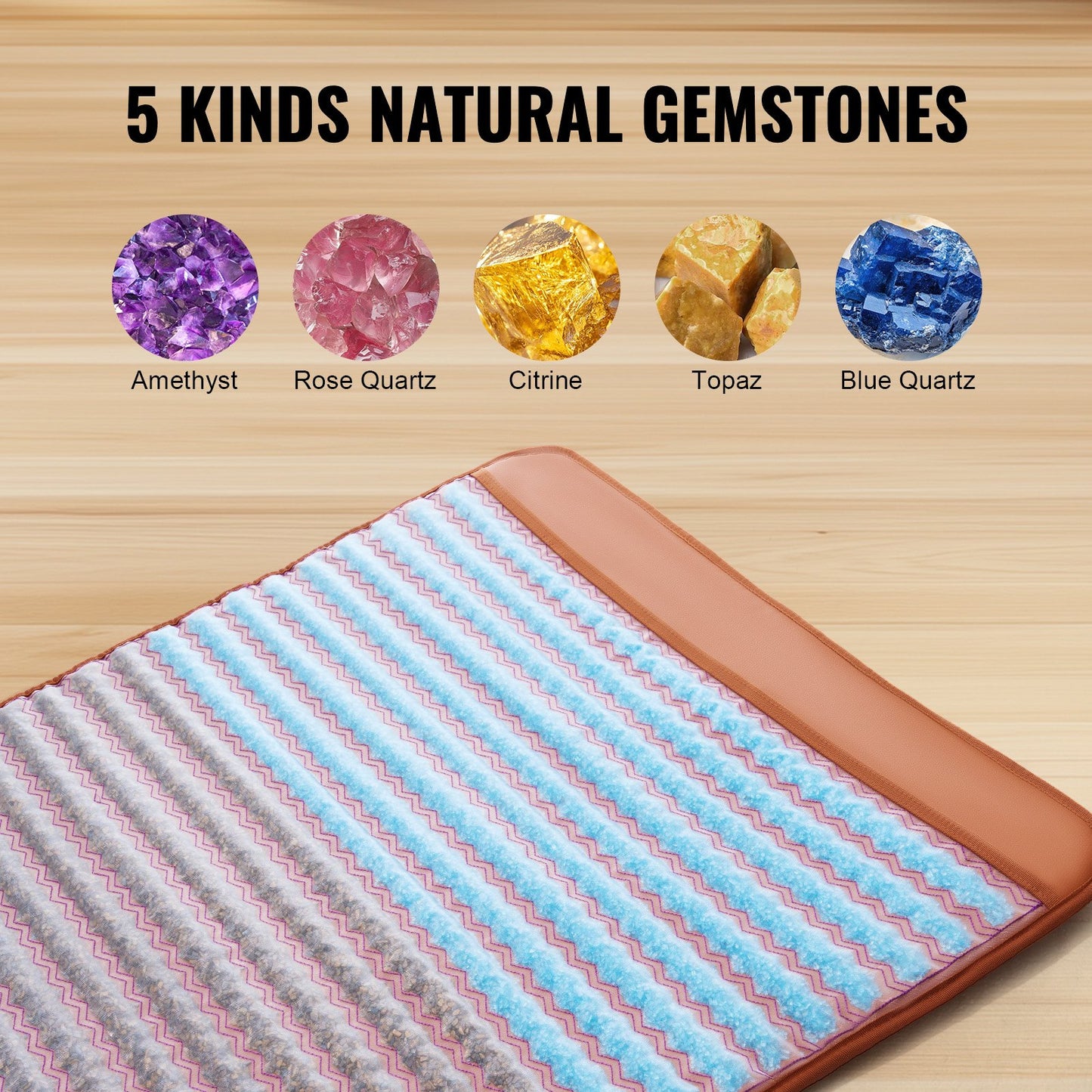 Far Infrared Heating Pad 5 Natural Crystal Gemstone Mat with Negative Ions