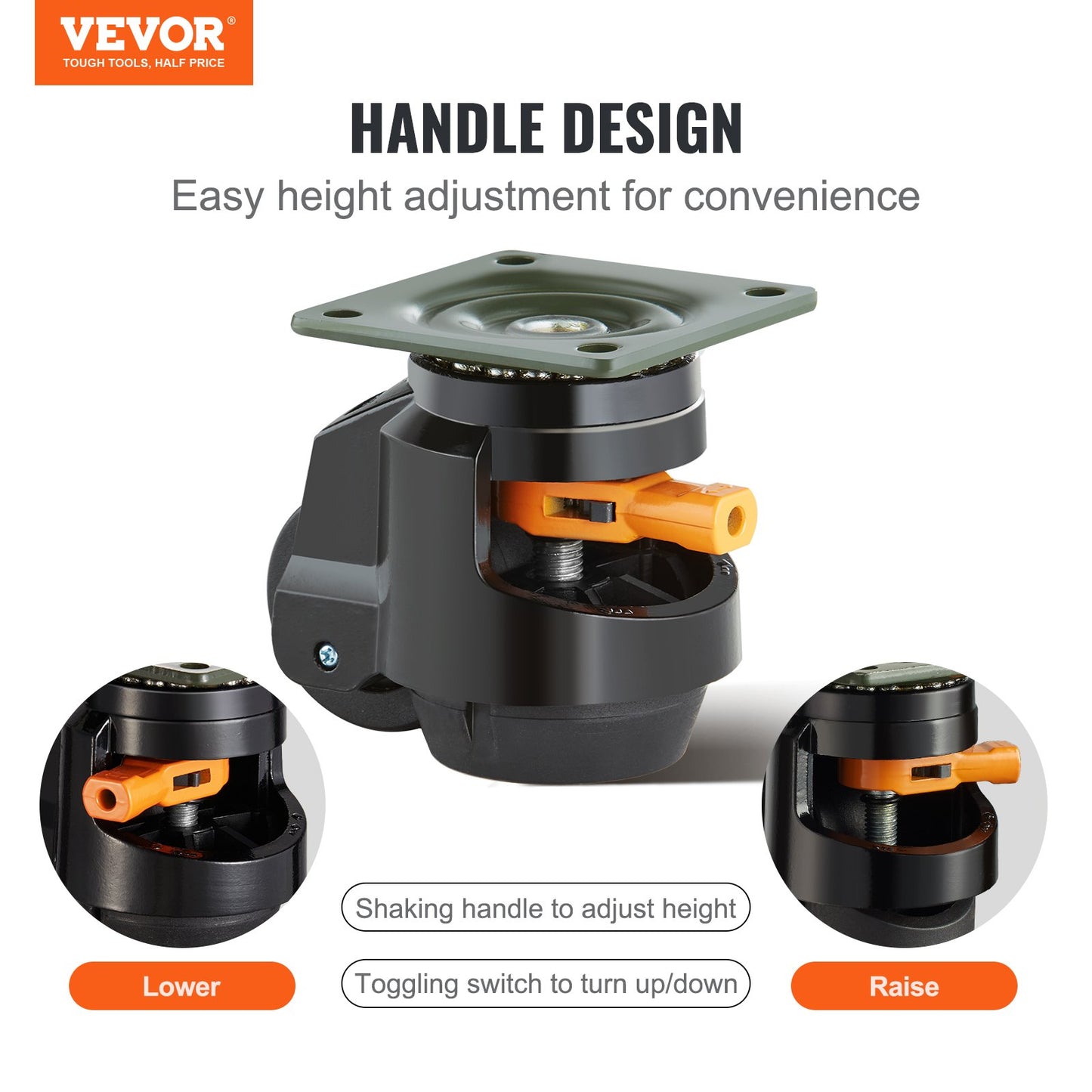 Leveling Casters, Set of 4, 2200 lbs Total Load Capacity, 2.5 Inch, Heavy Duty with Upgraded Handle Design, 360 Degree Swivel Casters, Adjustable Casters with Feet for Workbench, Machine