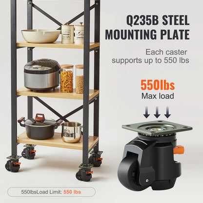 Leveling Casters, Set of 4, 2200 lbs Total Load Capacity, 2.5 Inch, Heavy Duty with Upgraded Handle Design, 360 Degree Swivel Casters, Adjustable Casters with Feet for Workbench, Machine