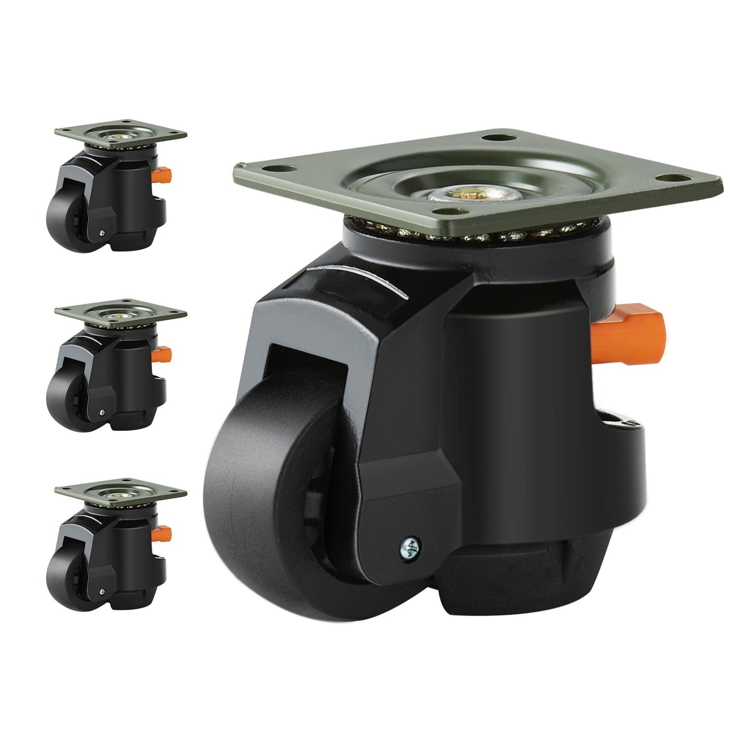 Leveling Casters, Set of 4, 2200 lbs Total Load Capacity, 2.5 Inch, Heavy Duty with Upgraded Handle Design, 360 Degree Swivel Casters, Adjustable Casters with Feet for Workbench, Machine