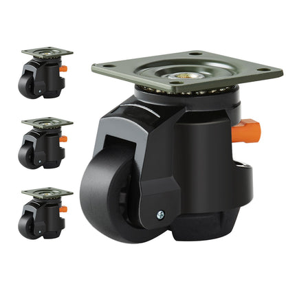 Leveling Casters, Set of 4, 2200 lbs Total Load Capacity, 2.5 Inch, Heavy Duty with Upgraded Handle Design, 360 Degree Swivel Casters, Adjustable Casters with Feet for Workbench, Machine