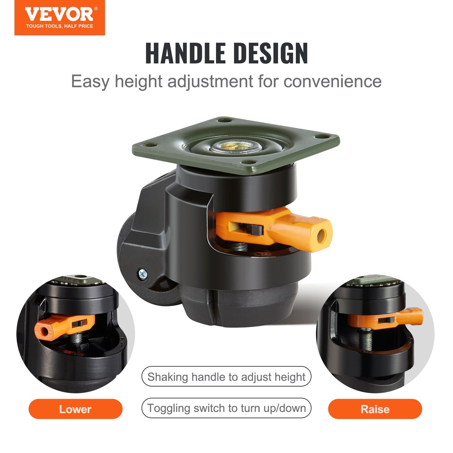 Leveling Casters, Set of 4, 1100 lbs Total Load Capacity, 2 Inch, Heavy Duty with Upgraded Handle Design, 360 Degree Swivel Casters, Adjustable Casters with Feet for Workbench, Machine