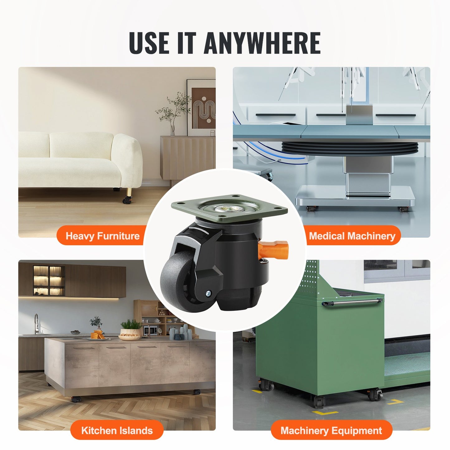 Leveling Casters, Set of 4, 1100 lbs Total Load Capacity, 2 Inch, Heavy Duty with Upgraded Handle Design, 360 Degree Swivel Casters, Adjustable Casters with Feet for Workbench, Machine