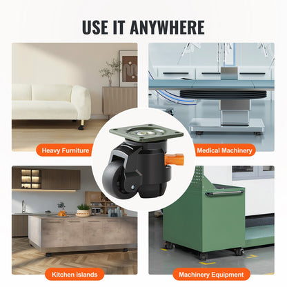 Leveling Casters, Set of 4, 1100 lbs Total Load Capacity, 2 Inch, Heavy Duty with Upgraded Handle Design, 360 Degree Swivel Casters, Adjustable Casters with Feet for Workbench, Machine