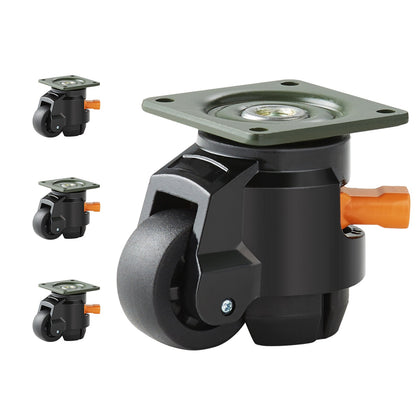 Leveling Casters, Set of 4, 1100 lbs Total Load Capacity, 2 Inch, Heavy Duty with Upgraded Handle Design, 360 Degree Swivel Casters, Adjustable Casters with Feet for Workbench, Machine