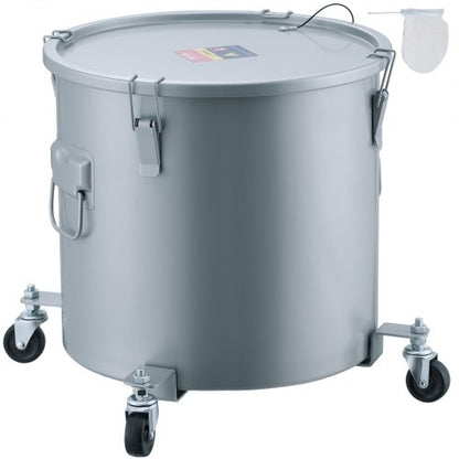 Fryer Grease Bucket, 16 Gal Oil Disposal Caddy with Caster Base, Carbon Steel Rust-Proof Coating, Oil Transport Container with Lid, Lock Clips, Filter Bag for Hot Cooking Oil Filtering, Gray