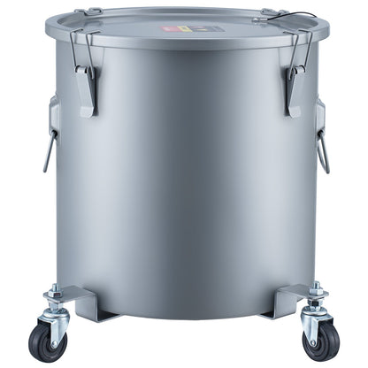 Fryer Grease Bucket, 8 Gal Oil Disposal Caddy with Caster Base, Carbon Steel with Rustproof Coating, Oil Transport Container with Lid, Locking Clips, Filter Bag for Hot Cooking Oil Filtration, Gray