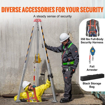 Confined Space Tripod Kit, Confined Space Tripod 7' Legs and 98' Cable, Confined Space Rescue Tripod 32.8' Fall Protection, 1800 lbs Winch, Harness, Storage Bag