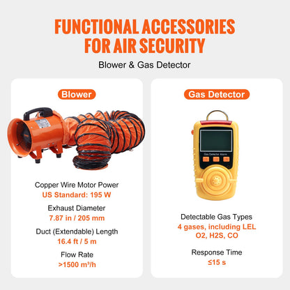 Stativsats för begränsat utrymme, 2600 lbs vinsch, Stativ med begränsat utrymme 8'-ben och 98'-kabel, räddningsstativ för begränsat utrymme 32,8' fallskydd, sele, blåsare, väska för traditionella trånga utrymmen