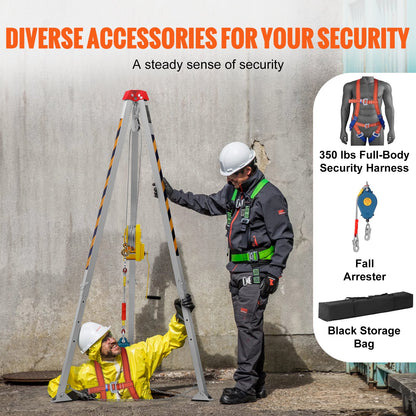 Confined Space Tripod Kit, Confined Space Tripod 8' Legs and 98' Cable, Confined Space Rescue Tripod 32.8' Fall Protection, 2600 lbs Winch, Harness, Storage Bag
