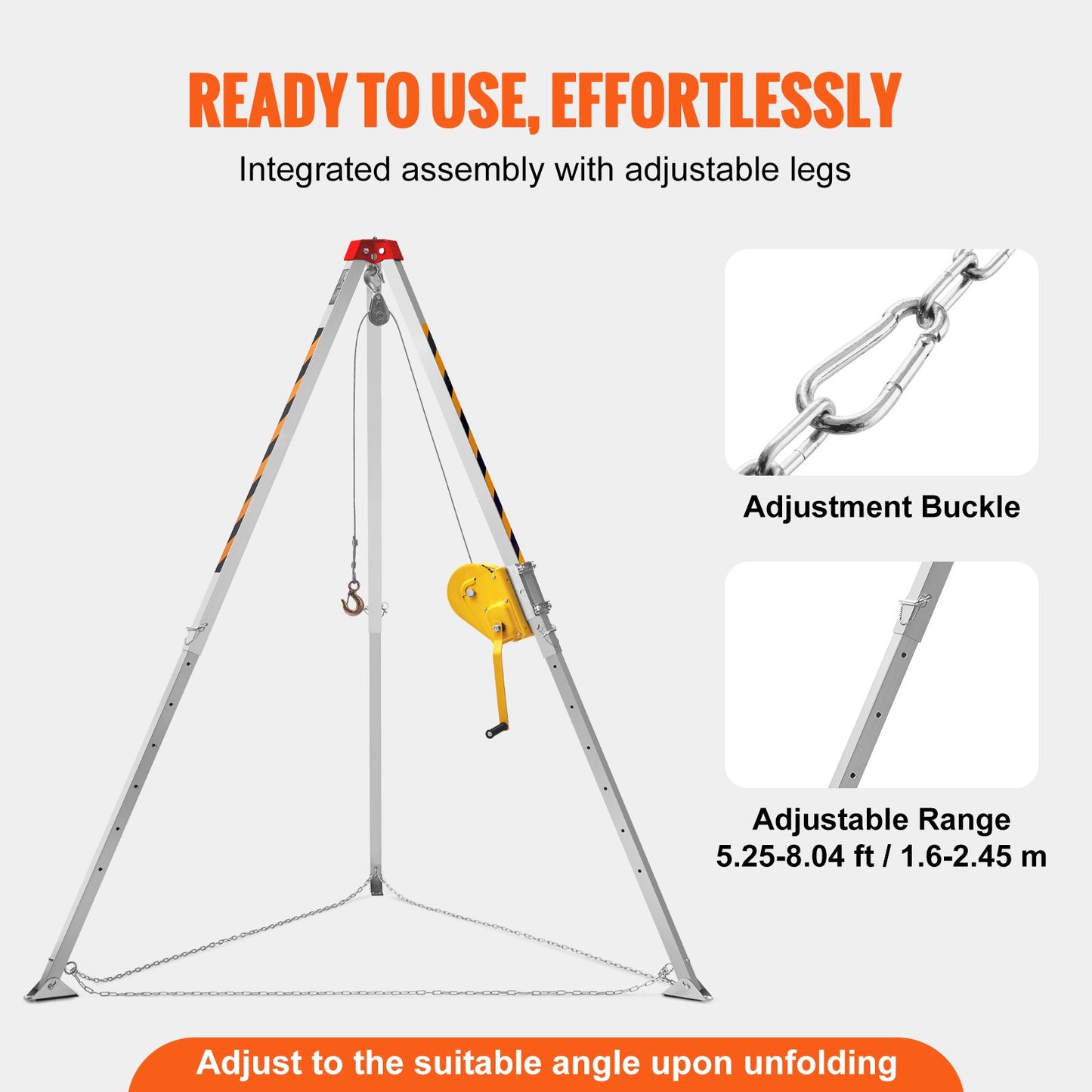 Confined Space Tripod Kit, Confined Space Tripod 8' Legs and 98' Cable, Confined Space Rescue Tripod 32.8' Fall Protection, 2600 lbs Winch, Harness, Storage Bag