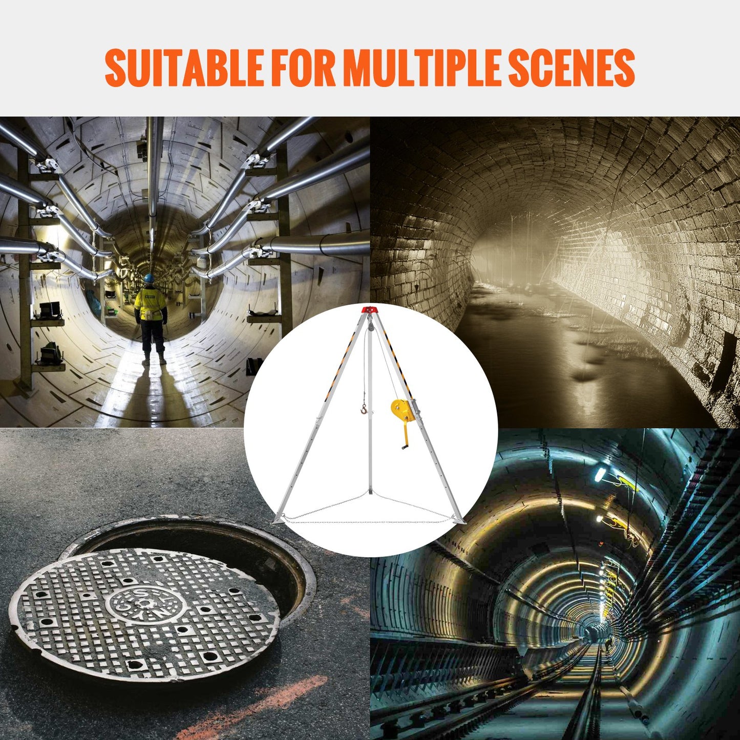 Stativ-Set für beengte Räume, 2600 lbs Winde, Stativ für beengte Räume mit 8' Beinen und 98' Kabel, Rettungsstativ für beengte Räume mit 32,8' Absturzsicherung, Auffanggurt, traditionelle Aufbewahrungstasche für beengte Räume