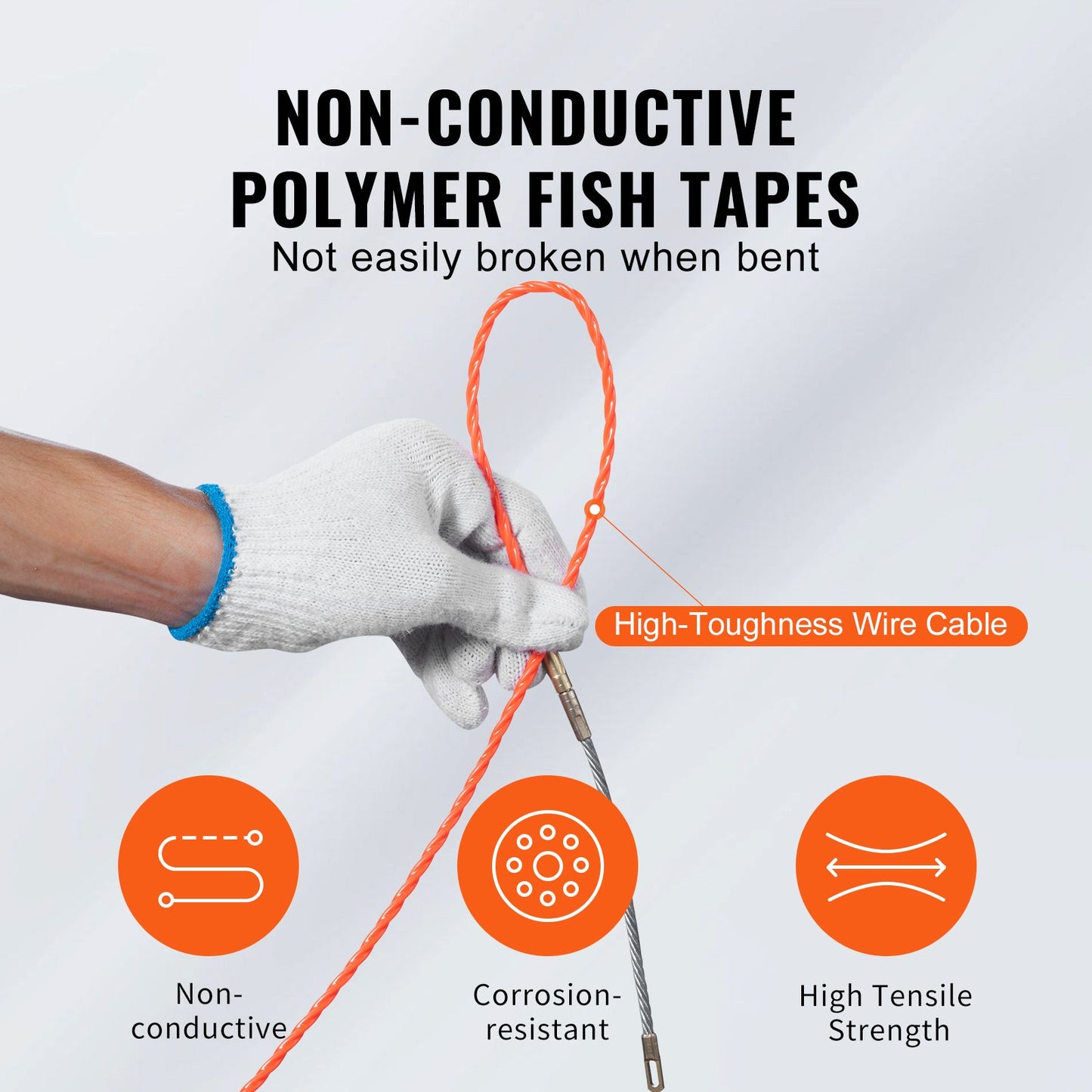 Fish Tape, 125-foot, 3/16-inch, PET Wire Puller with Optimized Housing and Handle, Easy-to-Use Cable Puller Tool, Flexible Wire Fishing Tools for Walls and Electrical Conduit, Non-Conductive