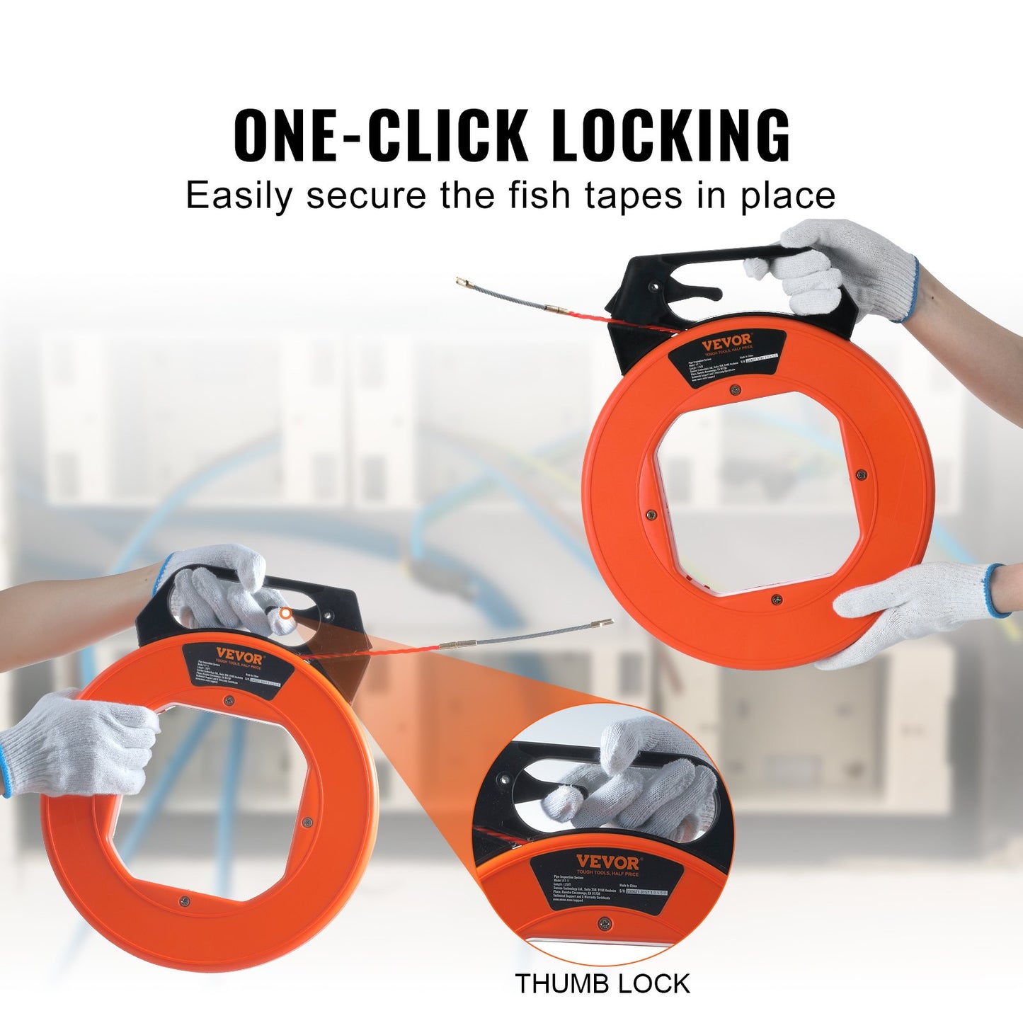 Fish Tape, 125-foot, 3/16-inch, PET Wire Puller with Optimized Housing and Handle, Easy-to-Use Cable Puller Tool, Flexible Wire Fishing Tools for Walls and Electrical Conduit, Non-Conductive