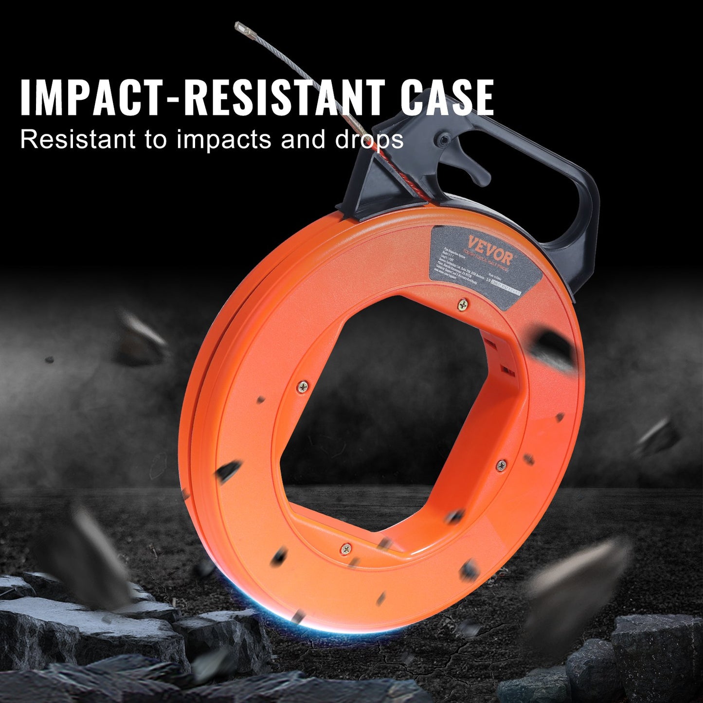 Fish Tape, 125-foot, 3/16-inch, PET Wire Puller with Optimized Housing and Handle, Easy-to-Use Cable Puller Tool, Flexible Wire Fishing Tools for Walls and Electrical Conduit, Non-Conductive