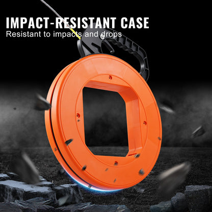 Fish Tape, 100 ft, 1/16-inch, Fiberglass Wire Puller with Optimized Housing and Handle, Easy-to-Use Cable Puller Tool, Flexible Wire Fishing Tools for Wall and Electrical Conduit, Non-Conductive