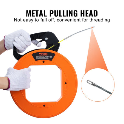 Fish Tape, 100 ft, 1/16-inch, Fiberglass Wire Puller with Optimized Housing and Handle, Easy-to-Use Cable Puller Tool, Flexible Wire Fishing Tools for Wall and Electrical Conduit, Non-Conductive