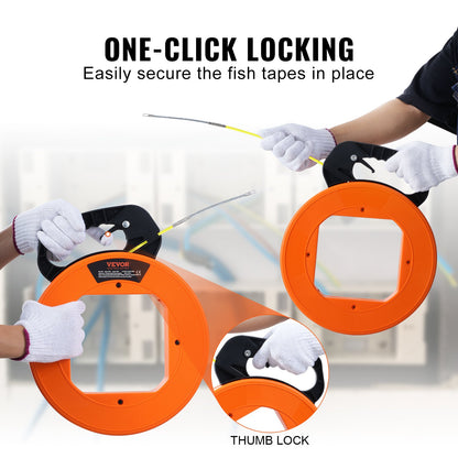 Fish Tape, 200 ft, 3/16-inch, Fiberglass Wire Puller with Optimized Housing and Handle, Easy-to-Use Cable Puller Tool, Flexible Wire Fishing Tools for Wall and Electrical Conduit, Non-Conductive