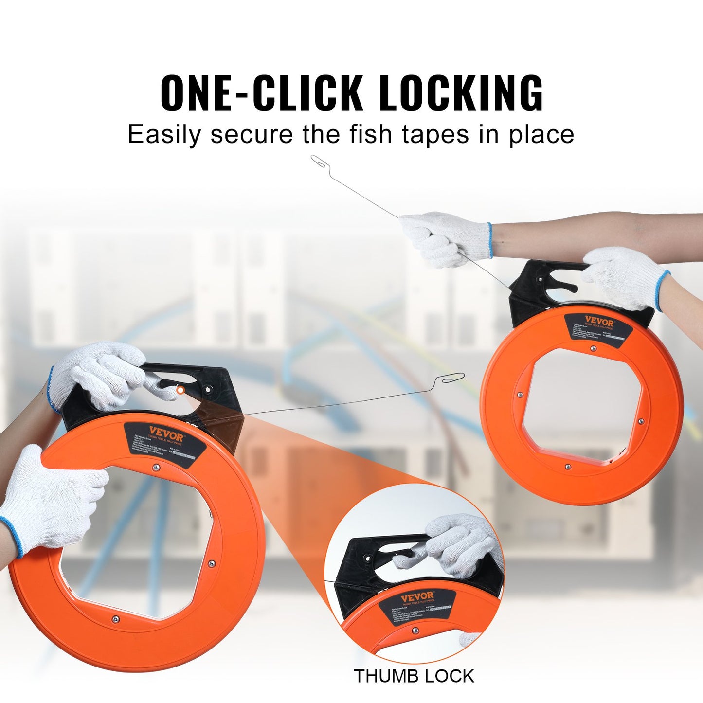 Fish Tape, 240 fot, 1/8-tum, ståltrådsavdragare med optimerat hus och handtag, lättanvänt kabelavdragare, flexibla trådfiskeverktyg för väggar och elektriska ledningar, icke-ledande