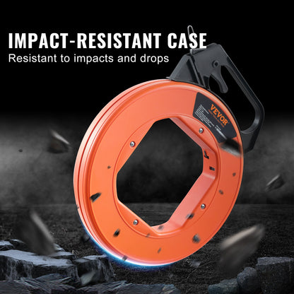 Fish Tape, 240 fot, 1/8-tum, ståltrådsavdragare med optimerat hus och handtag, lättanvänt kabelavdragare, flexibla trådfiskeverktyg för väggar och elektriska ledningar, icke-ledande