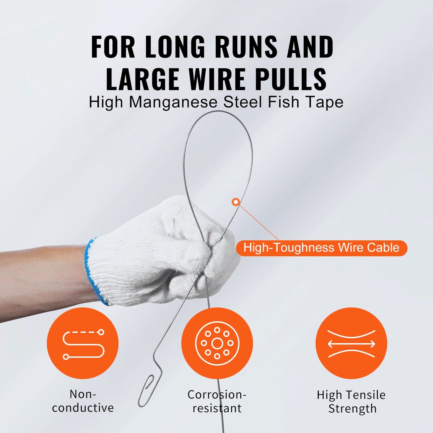 Steel Wire Puller, 240ft, 1/8in, with Enhanced Housing & Handle, Simplified Cable Pulling Device, Adaptable for Wall & Electrical Conduit Wiring, Insulated