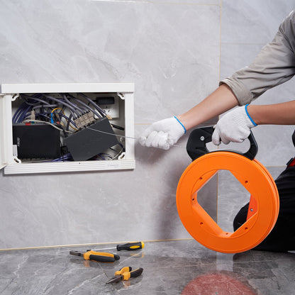 Fish Tape, 120-foot, 1/8-inch, Steel Wire Puller with Optimized Housing and Handle, Easy-to-Use Cable Puller Tool, Flexible Wire Fishing Tools for Walls and Electrical Conduit, Non-Conductive