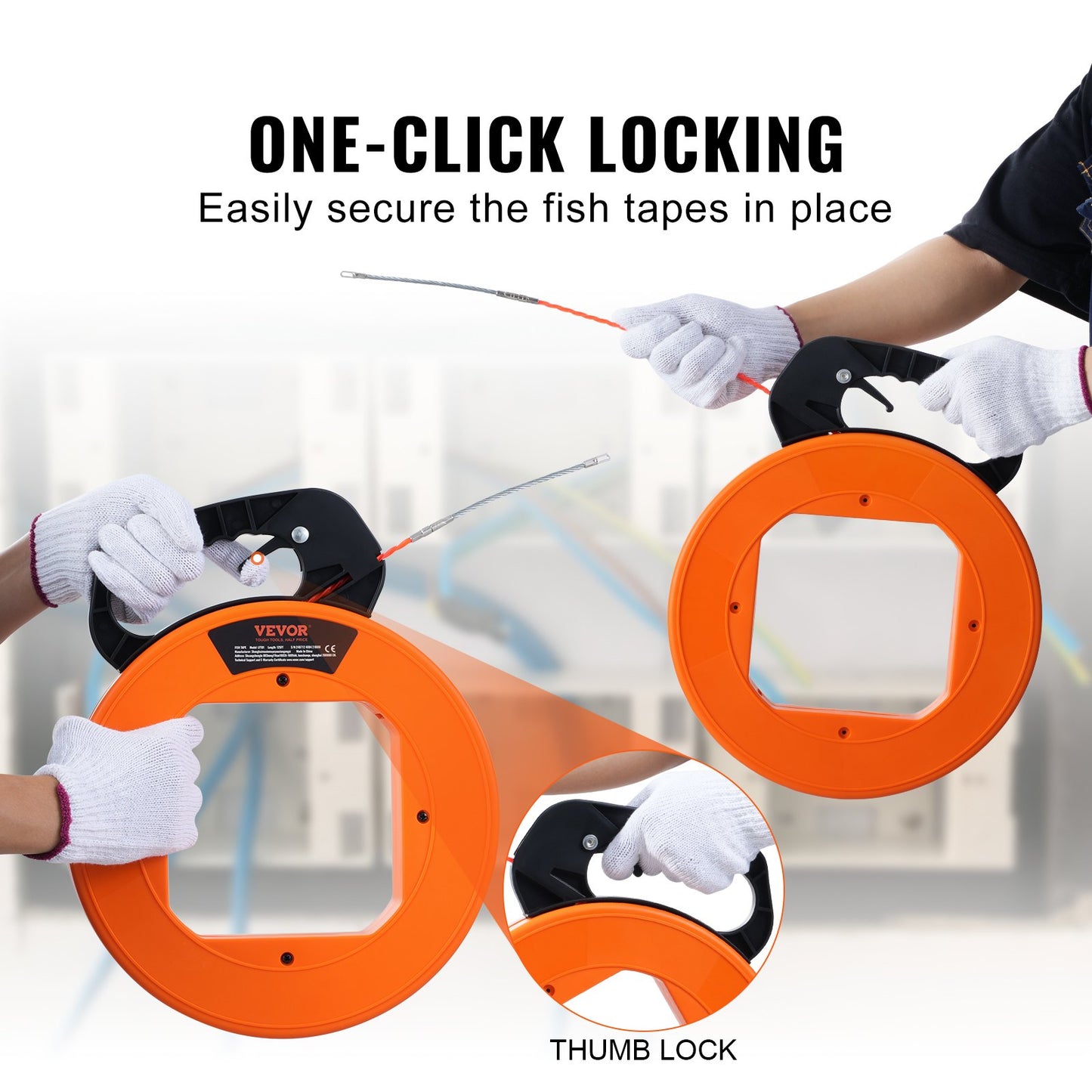 Fish Tape Wire Cable Line Puller 100 ft 1/4 in PET med högt plastfodral