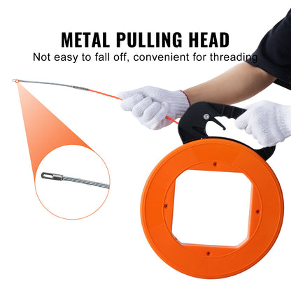 Fish Tape Wire Cable Line Puller 100 ft 1/4 in PET med högt plastfodral