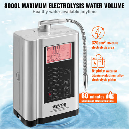 Alkaline Water Ionizer Machine, pH 3.5-10.5 Alkaline Acidic Hydrogen Water Purifier, 7 Water Settings Home Filtration System, Up to -550mV ORP, 8000L per filter, Auto-cleaning, White