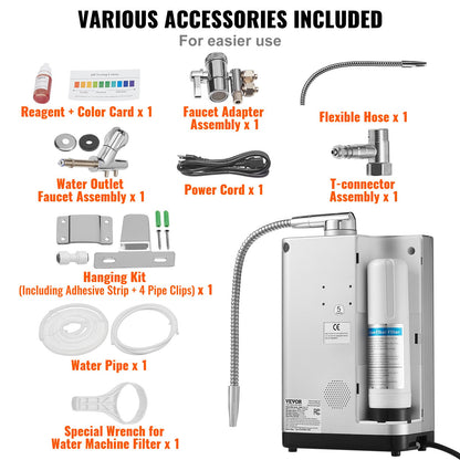 Alkaline Water Ionizer Machine, pH 3.5-10.5 Alkaline Acidic Hydrogen Water Purifier, 7 Water Settings Home Filtration System, Up to -550mV ORP, 8000L per filter, Auto-cleaning, White