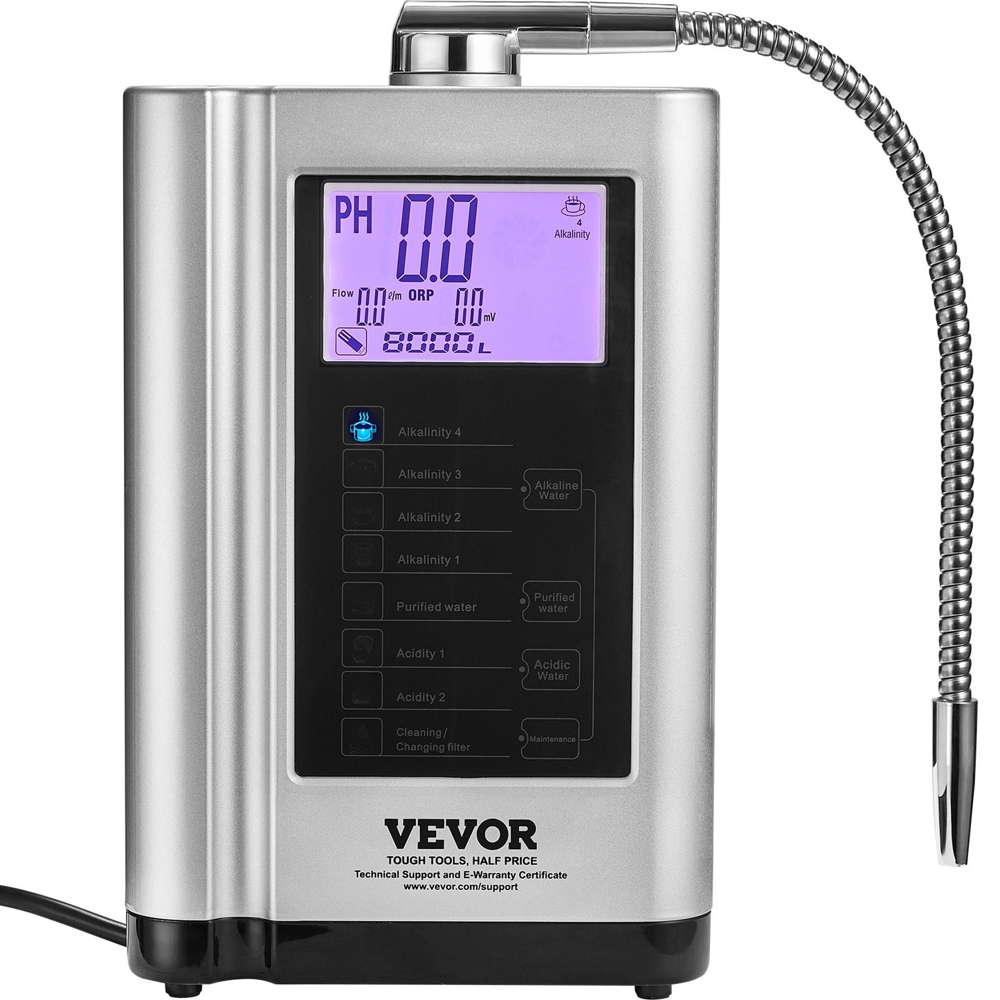 Alkaline Water Ionizer Machine, pH 3.5-10.5 Alkaline Acidic Hydrogen Water Purifier, 7 Water Settings Home Filtration System, Up to -650mV ORP, 8000L per filter, Auto-cleaning, White