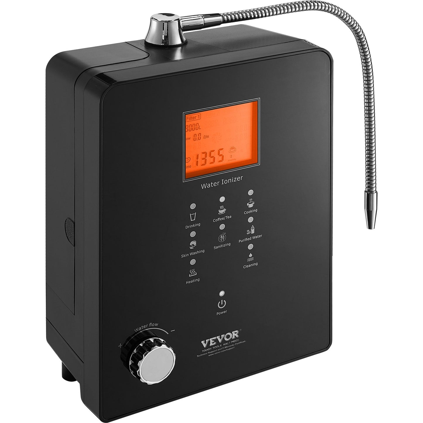 Alkaline Water Ionizer Machine, pH 3-11.2 Alkaline Acidic Hydrogen Water Purifier, 6 Water Settings Home Filtration System, Up to -800mV ORP, 9000L per filter, UV function, water heating