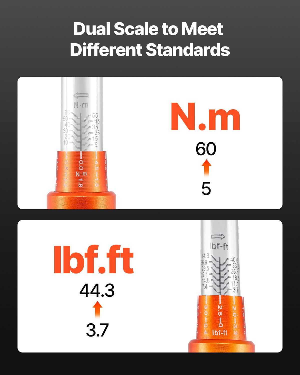Click Torque Wrench Set, 3/8 Inch Drive, 5-60 N.m / 3.7-44.3 lbf.ft, Dual-direction, 72-Tooth, ±3% High Precision, with Sockets, Bits, Extension Bar, Spark Plug Sockets, Adapter, Orange