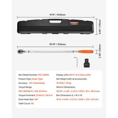 Click Momentnyckel 3/4-tums fattning 100-600 lbf-ft/136-814 Nm Dubbelriktad |  EU