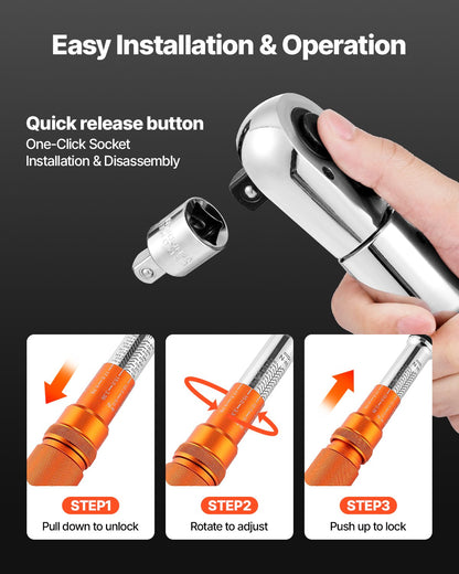 Click Torque Wrench, 3/4 Inch Drive, 100-600 lbf-ft / 136-814N.m, Dual-direction Torque Wrench Set with Dual Range Scales, 48-tooth, ±3% High Precision, Alloy Steel, for Automobile Repair