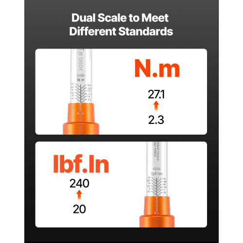Click Torque Wrench Set 1/4-inch Drive 20-240 lbf-in/2.3-27.1 Nm Orange | EU