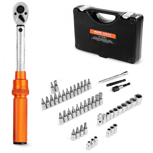 Click Torque Wrench Set, 1/4Inch Drive, 20-240 lbf-in / 2.3-27.1N.m, Dual-direction and Dual Range Scales, 72-Tooth, ±3% High Precision, with Bits, Sockets, Adapters, Extension Bar, Orange