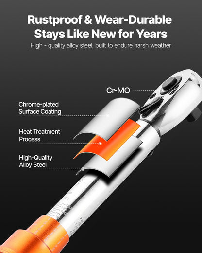 Click Torque Wrench Set, 1/4Inch Drive, 20-200lbf-in/2.3-22.6N.m, Dual-direction and Dual Range Scales, 72-Tooth, ±3% High Precision, with Bit Sockets, Extension Bar, for Bicycle Repair, Orange
