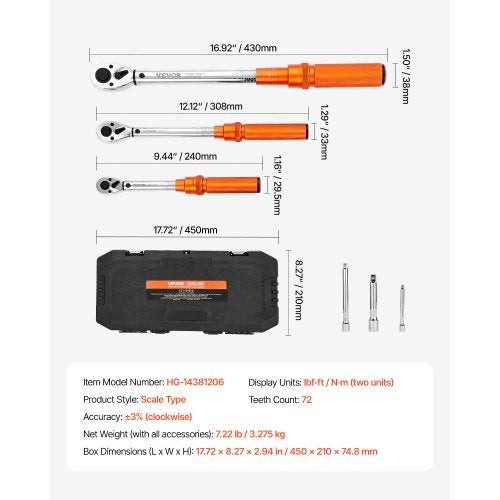 Click torque wrench set 3 pieces 1/4 3/8 1/2 inch drive bidirectional | EU