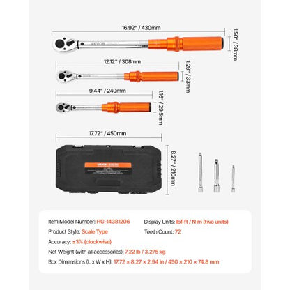 Click torque wrench set 3 pieces 1/4 3/8 1/2 inch drive bidirectional | EU