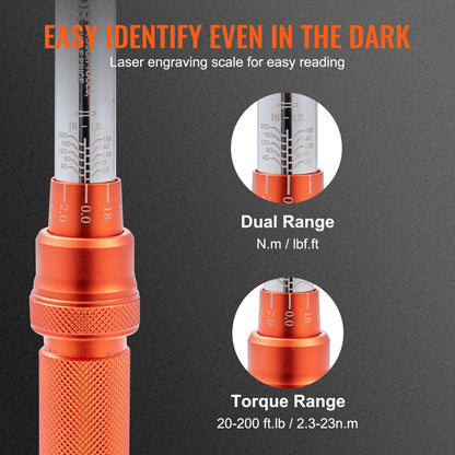 Torque Wrench, 1/4-inch Drive Click Torque Wrench 20-200in.lb/3-23n.m, Dual-Direction Adjustable Torque Wrench Set, Mechanical Dual Range Scales Torque Wrench Kit with Adapters Extension Rod