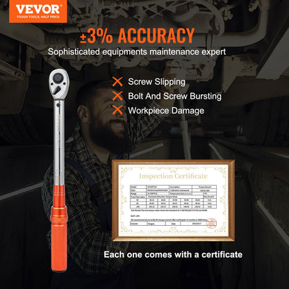 Torque Wrench, 1/2-inch Drive Click Torque Wrench 10-150ft.lb/14-204n.m, Dual-Direction Adjustable Torque Wrench Set, Mechanical Dual Range Scales Torque Wrench Kit with Adapters Extension Rod