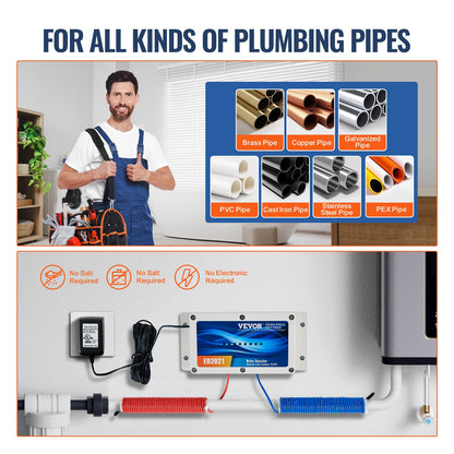 Electronic Water Descaler System, Whole House Salt Free Descaler, Hard Water Conditioner to Reduces Scale Build-Up, for All Kinds of Plumbing Pipes, Durable for Over 6 Years