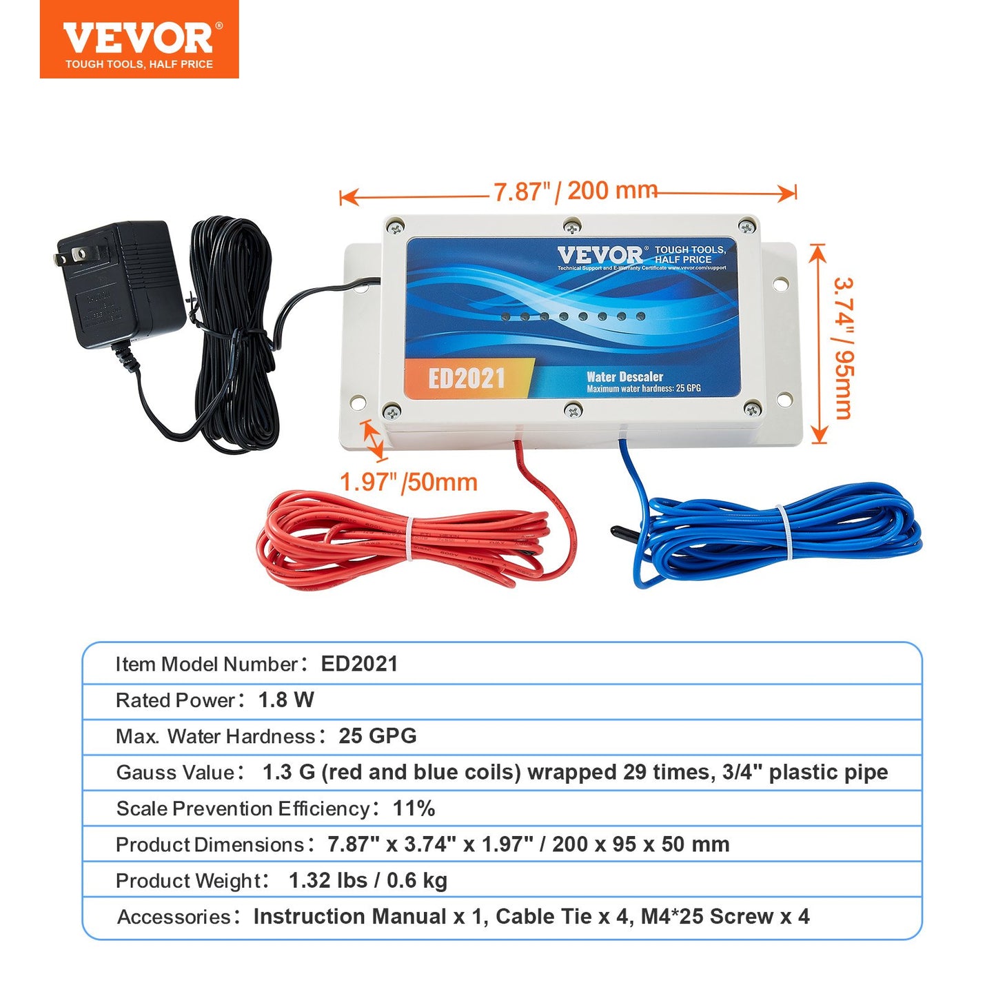 Electronic Water Descaler System, Whole House Salt Free Descaler, Hard Water Conditioner to Reduces Scale Build-Up, for All Kinds of Plumbing Pipes, Durable for Over 6 Years