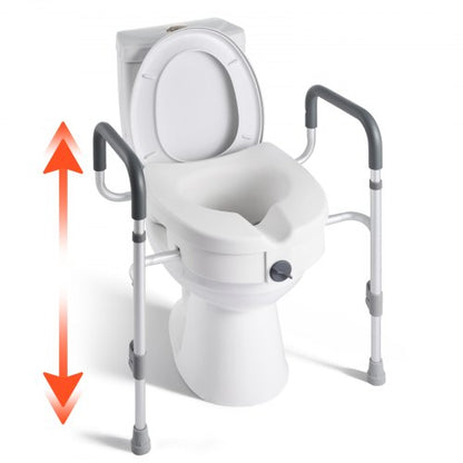 Raised Toilet Seat with Arms, 350 lbs Capacity, 5-Inch Lift Height & Adjustable Width, Widened Commode Elevated Toilet Seat Riser with Handles for Seniors, Elderly, Handicap, Disabled, Adults