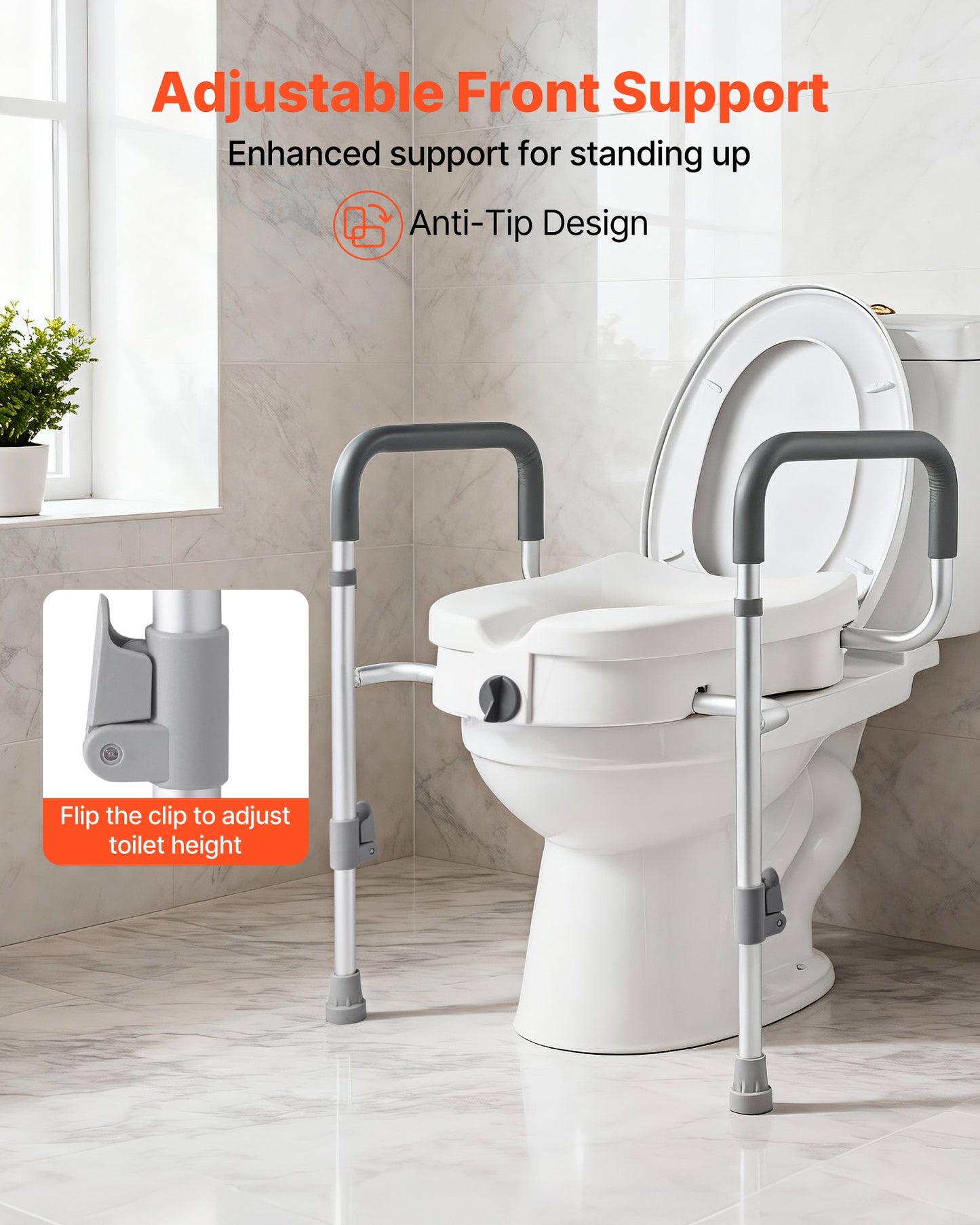 Raised Toilet Seat with Arms, 350 lbs Capacity, 5-Inch Lift Height & Adjustable Width, Widened Commode Elevated Toilet Seat Riser with Handles for Seniors, Elderly, Handicap, Disabled, Adults