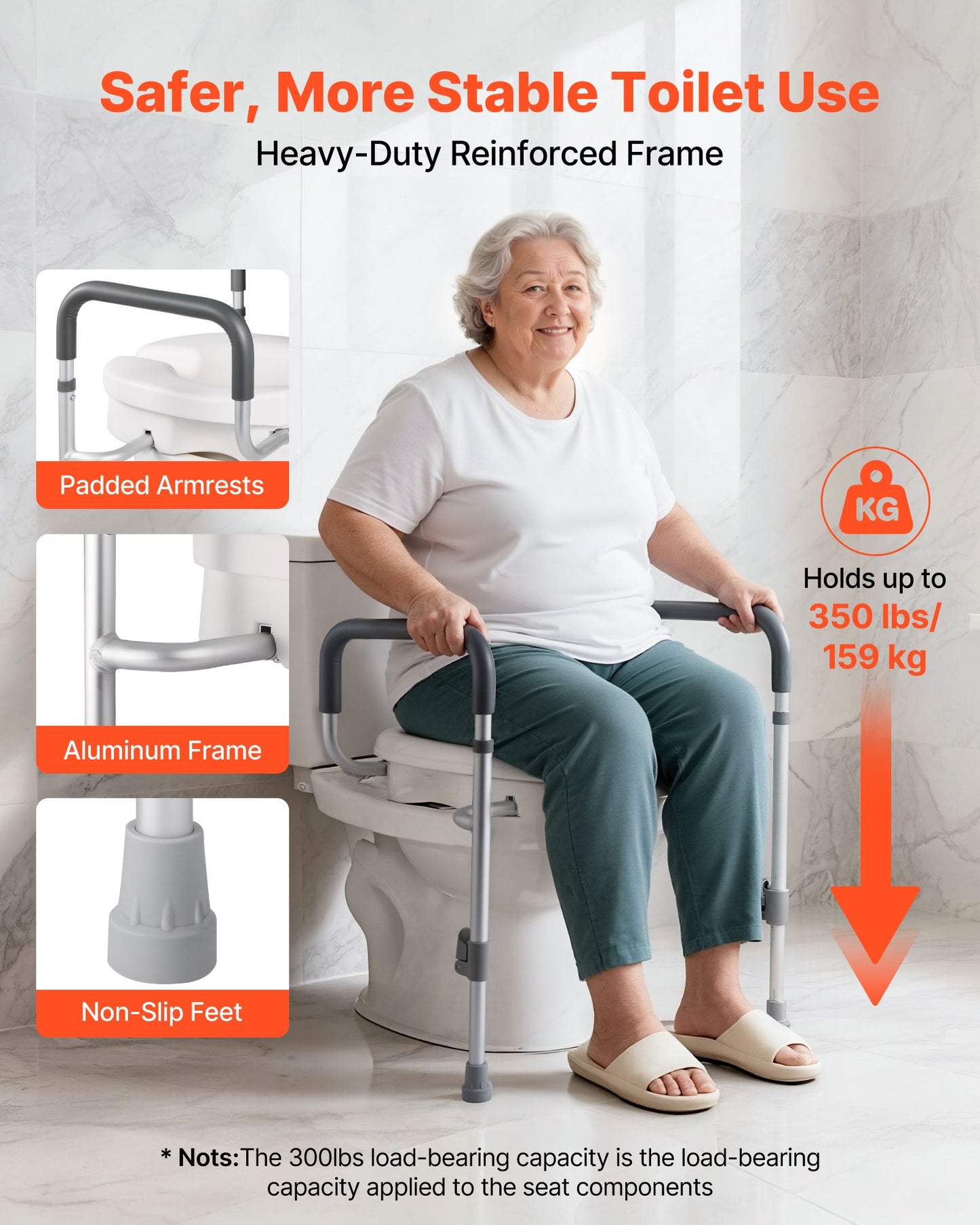 Raised Toilet Seat with Arms, 350 lbs Capacity, 5-Inch Lift Height & Adjustable Width, Widened Commode Elevated Toilet Seat Riser with Handles for Seniors, Elderly, Handicap, Disabled, Adults
