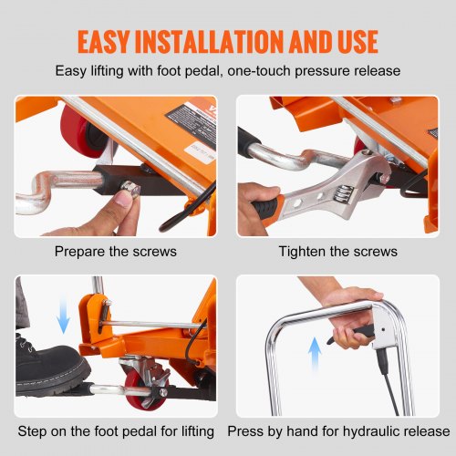 Hydraulisk lyftbordsvagn, 147 kg kapacitet, 68 cm lyfthöjd, manuellt lyftbord med enkel sax, 4 hjul och halkfri dyna, hydraulisk saxvagn för materialhantering och transport |  EU